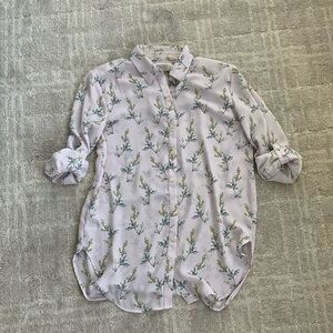 Loft lavender floral drapey button down shirt